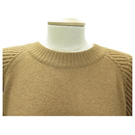 Chanel-NEW CHANEL LONG SLEEVED SWEATER GIGOT LOGO CC M 40 WOOL CAMEL SWEATER-Camel