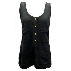 NEW CHANEL SLEEVELESS TANK TOP WITH CC BUTTON L 42 BLACK SLEEVELESS TOP Black