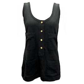 Chanel-NEW CHANEL SLEEVELESS TANK TOP WITH CC BUTTON L 42 BLACK SLEEVELESS TOP-Black