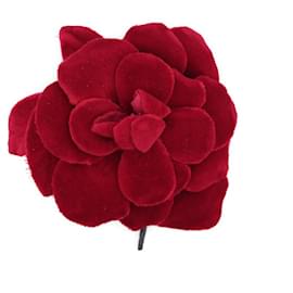 VINTAGE CHANEL CAMELIA BROSCHE AUS ROTEM SAMT CA 1980 SAMT-BROSCHE-BOX Rot