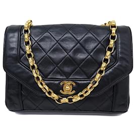 Chanel-VINTAGE CHANEL DIANA HANDBAG TIMELESS FLAP CHAIN CROSSBODY QUILTED BAG-Black