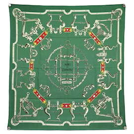 Hermès-VINTAGE HERMES MORS & COURMETTES SCARF 1Era Edition 1961 In brocaded silk-Green
