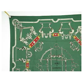 Hermès-VINTAGE HERMES MORS & COURMETTES SCARF 1Era Edition 1961 In brocaded silk-Green