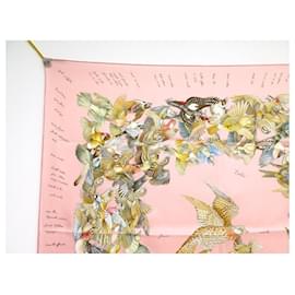 Hermès-NEUF FOULARD HERMES L'INTRUS A. DE JACQUELOT CARRE 90 SOIE ROSE BOITE SCARF NEW-Rose