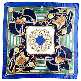 Claude Montana-Maxi square Montana 90s silk patterns horse riding-Blue,Multiple colors