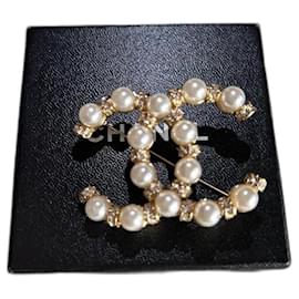 Chanel-Pins e spille-Bianco,D'oro
