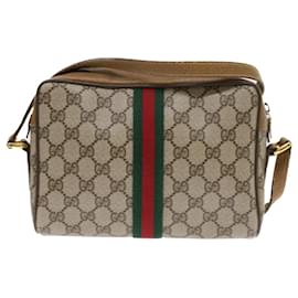 Gucci-GUCCI GG Supreme Web Sherry Line Shoulder Bag Beige Green 98 02 004 Auth yk9045-Beige,Green