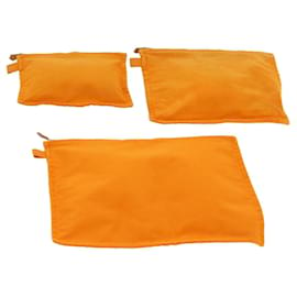 Hermès-HERMES Large Medium Small Pouch Canvas 3Set Orange Auth bs8593-Orange