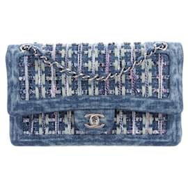 Chanel-Chanel 2018 Denim Tweed lined Flap Timeless Classic Limited Edition Runway Flap Bag-Blue,Multiple colors