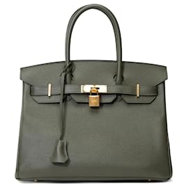 Hermès-HERMES BIRKIN BAG 30 in Green Leather - 101534-Green