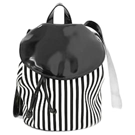 Salvatore Ferragamo-Patent Leather and Striped Canvas Backpack AT 21 6186-Black