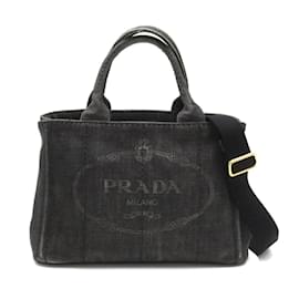 Prada-Canapa Logo Denim Handbag 1BG439-Black