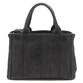 Prada-Canapa Logo Denim Handbag 1BG439-Black