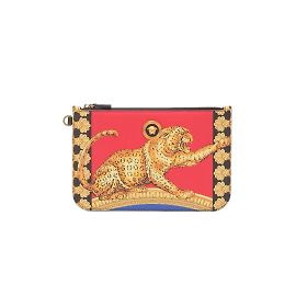 Bolsa de mão em lona Barroco de Leopardo da Versace em muito bom estado Multicor