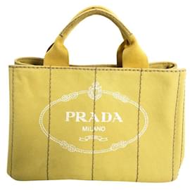 Prada-Bolsa Tote Canapa Logo-Amarelo