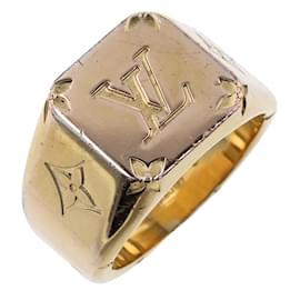 Louis Vuitton-Bague Signet Monogram Louis Vuitton Métal M80191 en Bon État-Doré