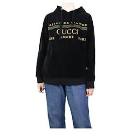 Gucci-Black velvet embroidered hoodie - size M-Black