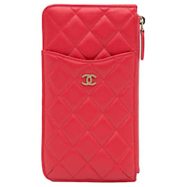 Chanel-Chanel Red CC Quilted Lambskin Flat Wallet-Red