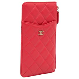Chanel-Chanel Red CC Quilted Lambskin Flat Wallet-Red