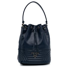 Prada Bolsa Balde Blue Soft Calf Impunture Diagramme Azul Azul escuro