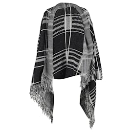 Maje-Maje Checked Fringed Poncho Wrap in Multicolor Nylon and Angora Blend-Multiple colors