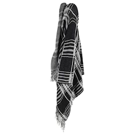 Maje-Maje Checked Fringed Poncho Wrap in Multicolor Nylon and Angora Blend-Multiple colors