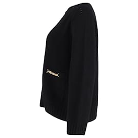 Céline-Celine Triomphe Chain Knit Sweater in Black Cashmere-Black