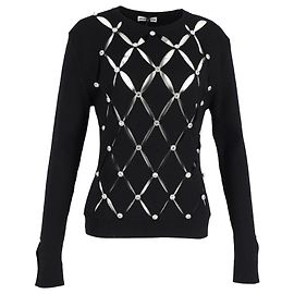 Kristallverzierter Cutout-Pullover von Paco Rabanne aus schwarzer Merinowolle Schwarz
