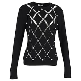Paco Rabanne-Paco Rabanne Crystal-Embellished Cutout Sweater in Black Merino Wool-Black