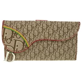 Christian Dior-Christian Dior Trotter Canvas Rasta Color Long Wallet Beige Auth 56695-Beige