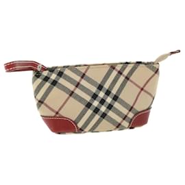 Burberry-BURBERRY Nova Check Blue Label Pouch Canvas Red Beige Auth ki3581-Red,Beige