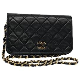 Chanel-CHANEL Matelasse Chain Shoulder Bag Lamb Skin Black CC Auth yk9012-Black