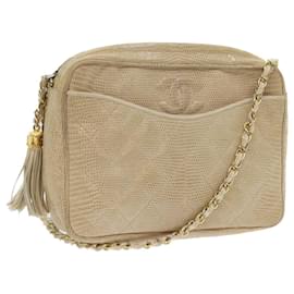 Chanel-CHANEL Matelasse Chain Shoulder Bag Exotic leather Lizards Beige CC Auth fm2795-Beige