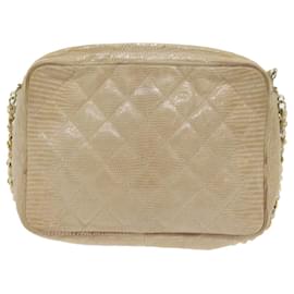 Chanel-CHANEL Matelasse Chain Shoulder Bag Exotic leather Lizards Beige CC Auth fm2795-Beige