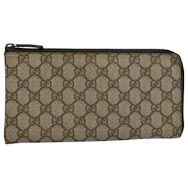 Gucci-GUCCI GG Supreme Long Wallet PVC Leather Beige 115261 Auth ep2046-Beige