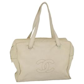 Chanel-CHANEL Tote Bag Leather Beige CC Auth yk9153-Beige