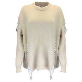 Christopher Kane Bege 2018 Suéter de malha de lã enfeitada com cristal Bege