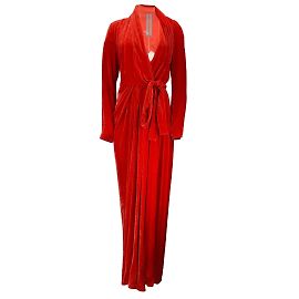 Rick Owens Cardinal Red 2019 Langärmliges Wickelkleid aus Samt / Kleid Rot