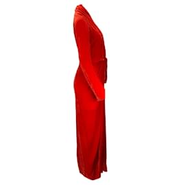 Rick Owens-Rick Owens Rouge Cardinal 2019 Robe portefeuille en velours à manches longues / Robe-Rouge