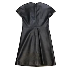 Balenciaga-Balenciaga Black Cap Sleeved Lambskin Leather Shift Dress-Black
