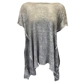 Autre Marque-Top in lino burnout a maniche corte con dettagli in maglia all'uncinetto grigio Avant Toi-Grigio