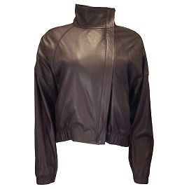 Vince Burgundy Asymmetric Moto Zip Lambskin Leather Jacket Dark red