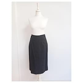 Burberry Prorsum-Pinstriped wool midi skirt by Burberry-Dark grey