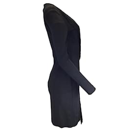 Autre Marque-Galvan Tunqui - Robe de cocktail portefeuille en jersey noire à franges-Noir
