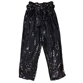 Autre Marque-Sally LaPointe Black Sequined Belted Pants / trousers-Black