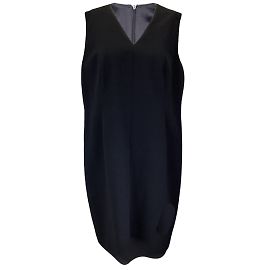 Akris Schwarzes, mit Seide gefüttertes, ärmelloses Midikleid aus Wollkrepp mit V-Ausschnitt Schwarz