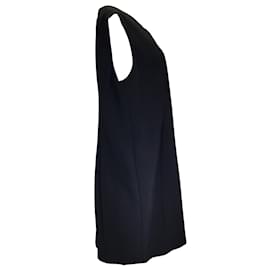 Akris-Akris Black Silk Lined Sleeveless V-Neck Wool Crepe Midi Dress-Black