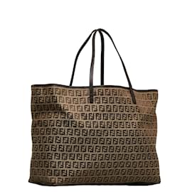Fendi-Zucchino Canvas Tote Bag 8BH076-Brown
