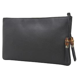 Gucci-Gucci Leather Bamboo Clutch Leather Clutch Bag 376858  in Excellent condition-Black