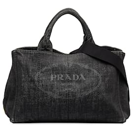 Prada-Cartable en denim noir à logo Canapa Prada-Noir
